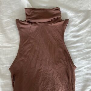 Zara Brown Mock Neck Tank Bodysuit